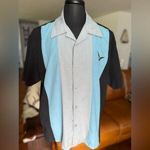 ✨ Steady Men's Black and Blue Casual Button Down Shirt Boomerang Retro